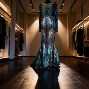 BADINKA Blue Dragon Scale Mermaid Maxi Dress •